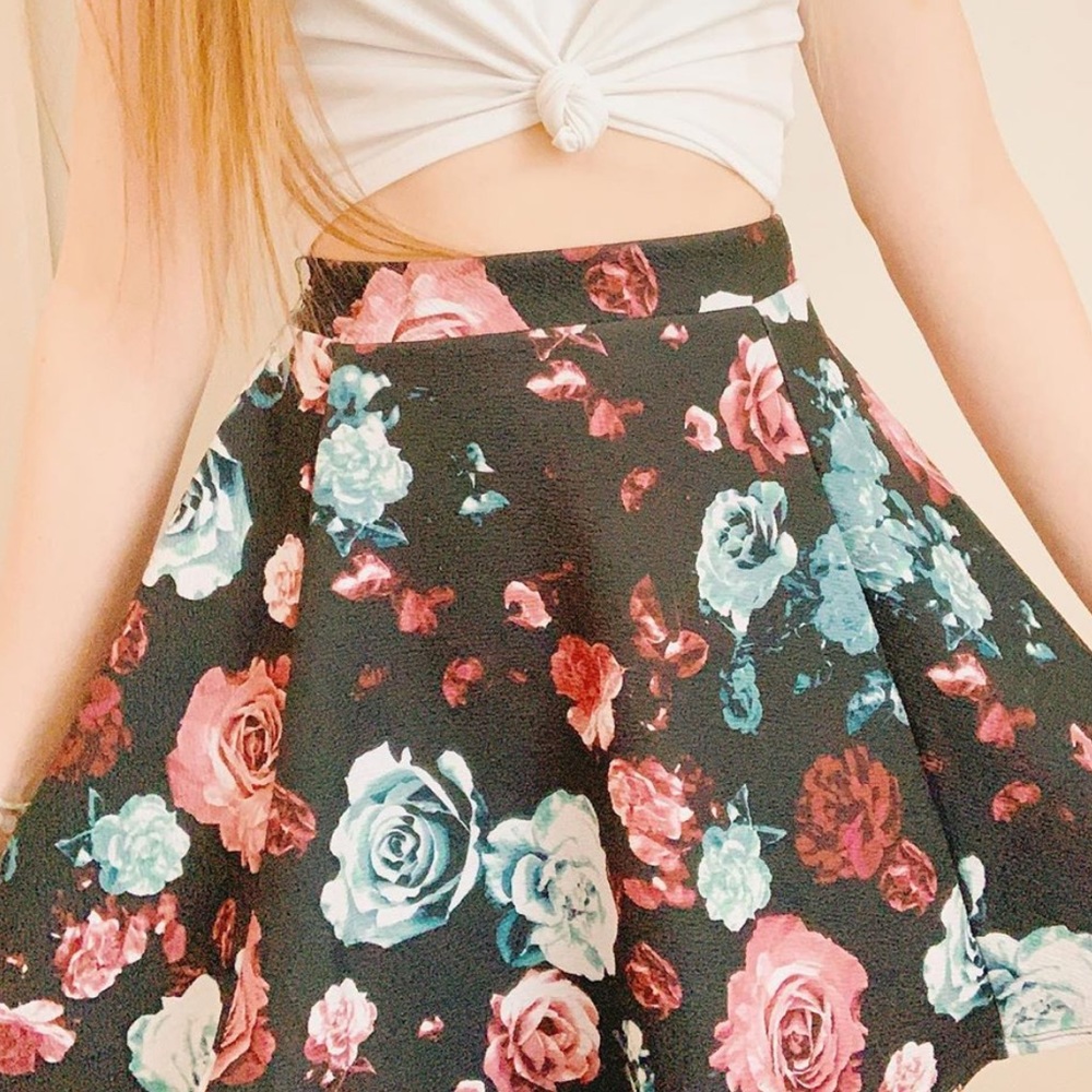 Black floral skater skirt